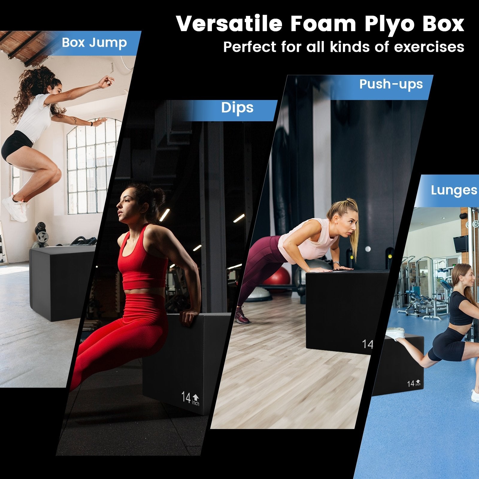 3 In 1 Foam Plyometric Box with 3 Heights and Easy-to-Clean PU Cover-16 Inches Sport Equipments at Gallery Canada