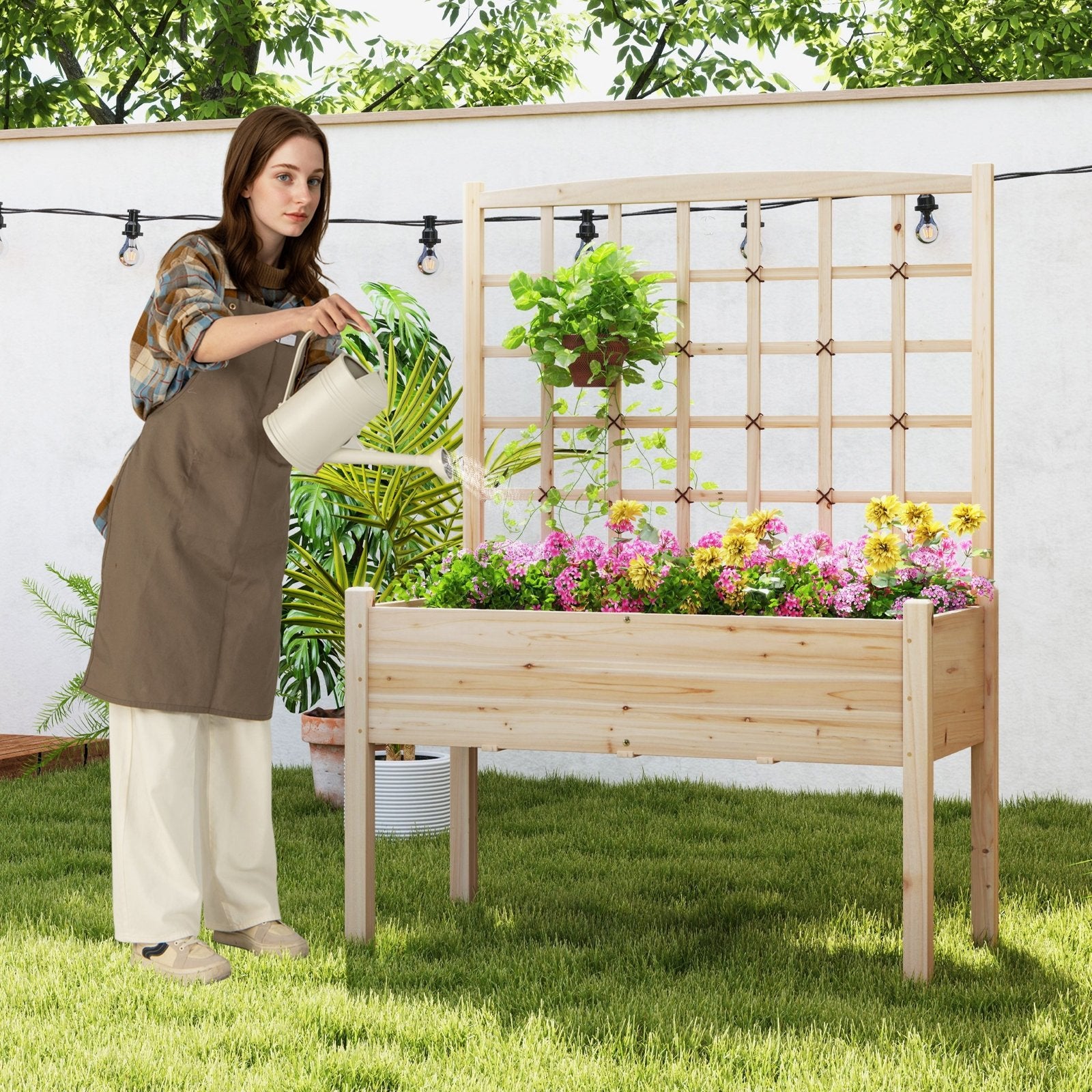 Raised Garden Bed with Lattice Trellis and Drainage Holes Elevated, Natural Raised Garden Beds at Gallery Canada