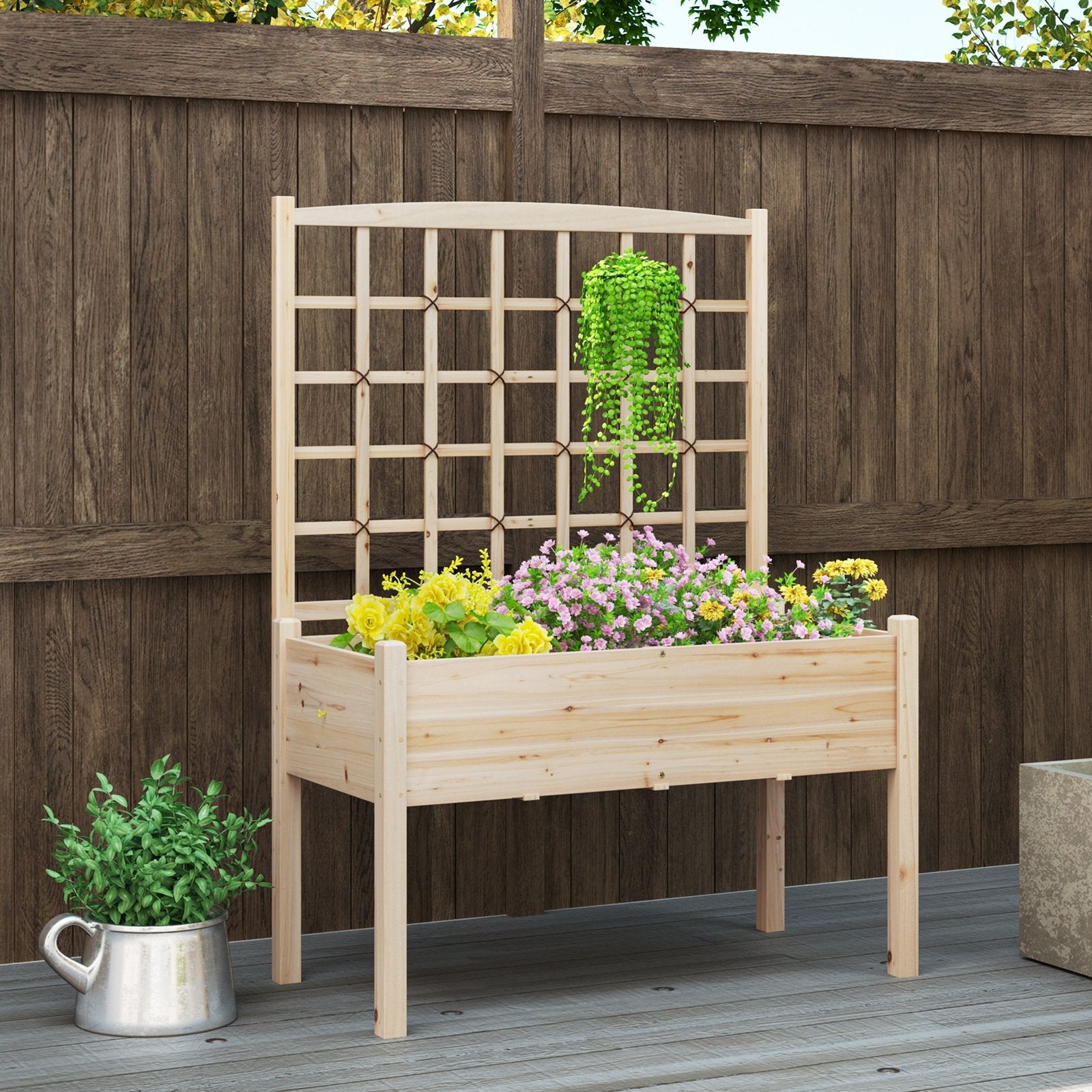 Raised Garden Bed with Lattice Trellis and Drainage Holes Elevated, Natural Raised Garden Beds at Gallery Canada