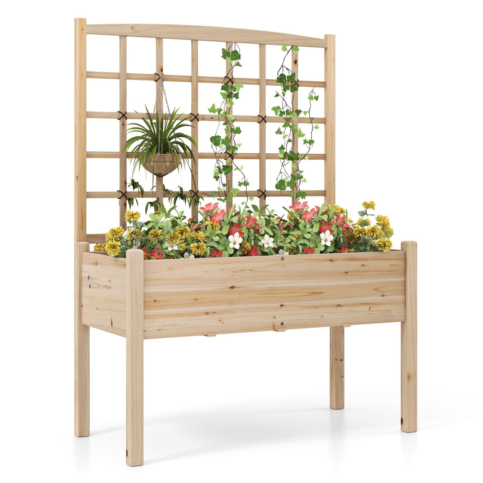 Raised Garden Bed with Lattice Trellis and Drainage Holes Elevated, Natural Raised Garden Beds Natural at Gallery Canada