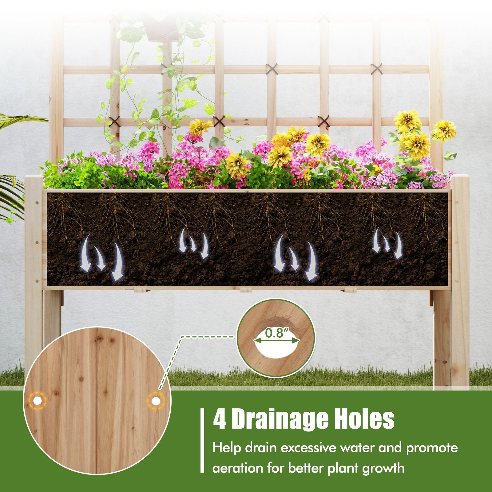 Raised Garden Bed with Lattice Trellis and Drainage Holes Elevated, Natural Raised Garden Beds at Gallery Canada