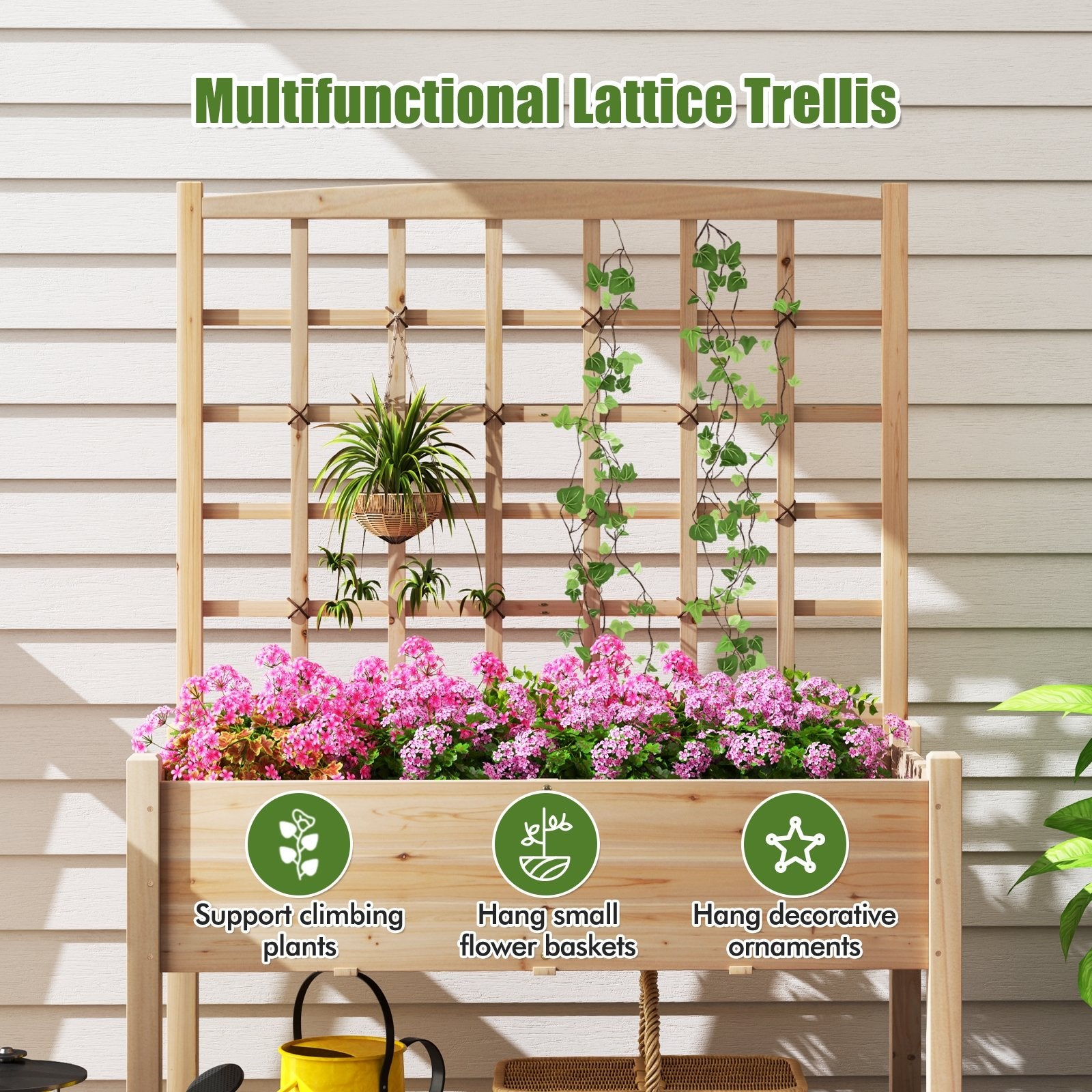 Raised Garden Bed with Lattice Trellis and Drainage Holes Elevated, Natural Raised Garden Beds at Gallery Canada