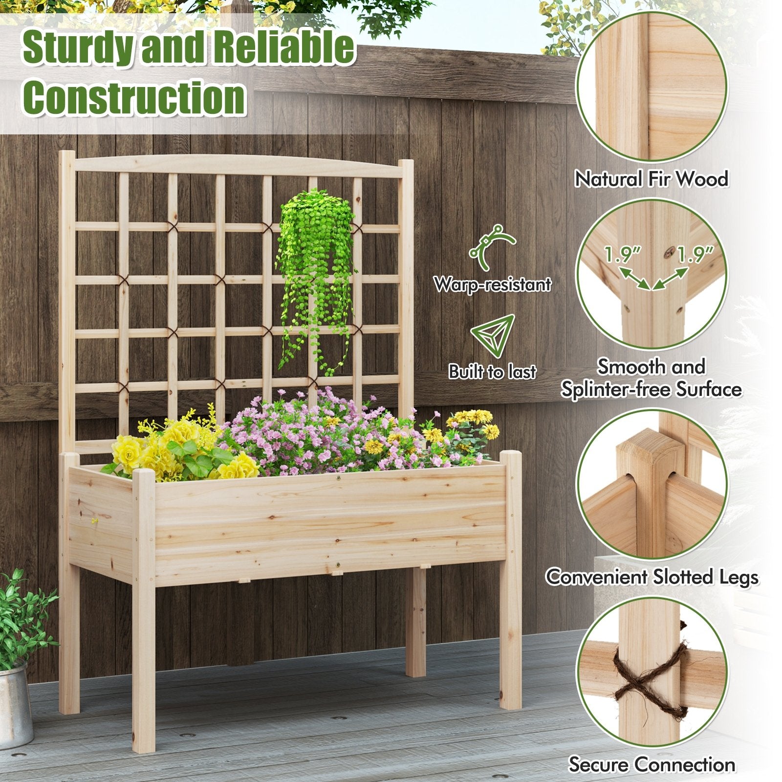 Raised Garden Bed with Lattice Trellis and Drainage Holes Elevated, Natural Raised Garden Beds at Gallery Canada