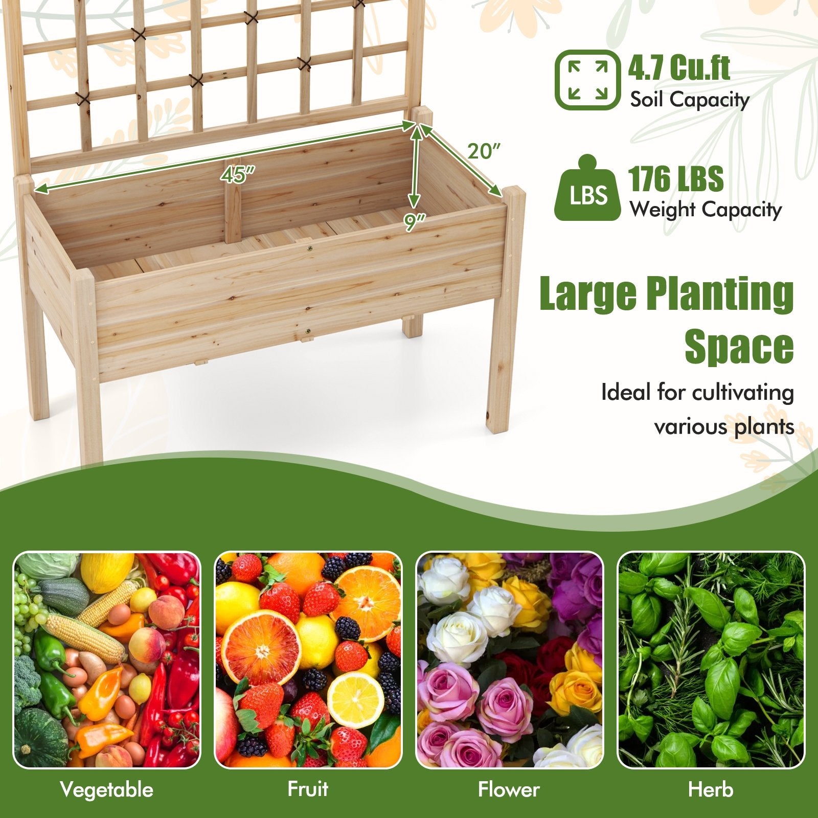 Raised Garden Bed with Lattice Trellis and Drainage Holes Elevated, Natural Raised Garden Beds at Gallery Canada