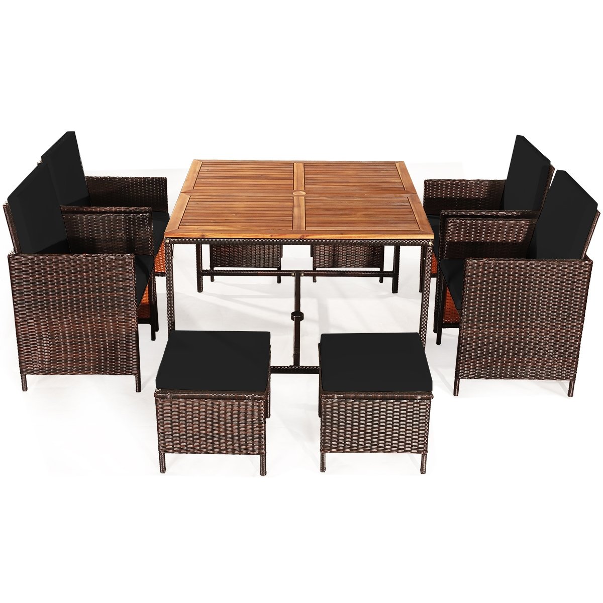 9 Pieces Patio Rattan Dining Cushioned Chairs Set, Black Patio Dining Sets Black at Gallery Canada