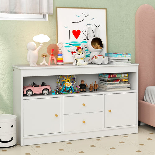 Kids Toy Storage Organizer with Open Shelf and 2 Drawers for Playroom, White
