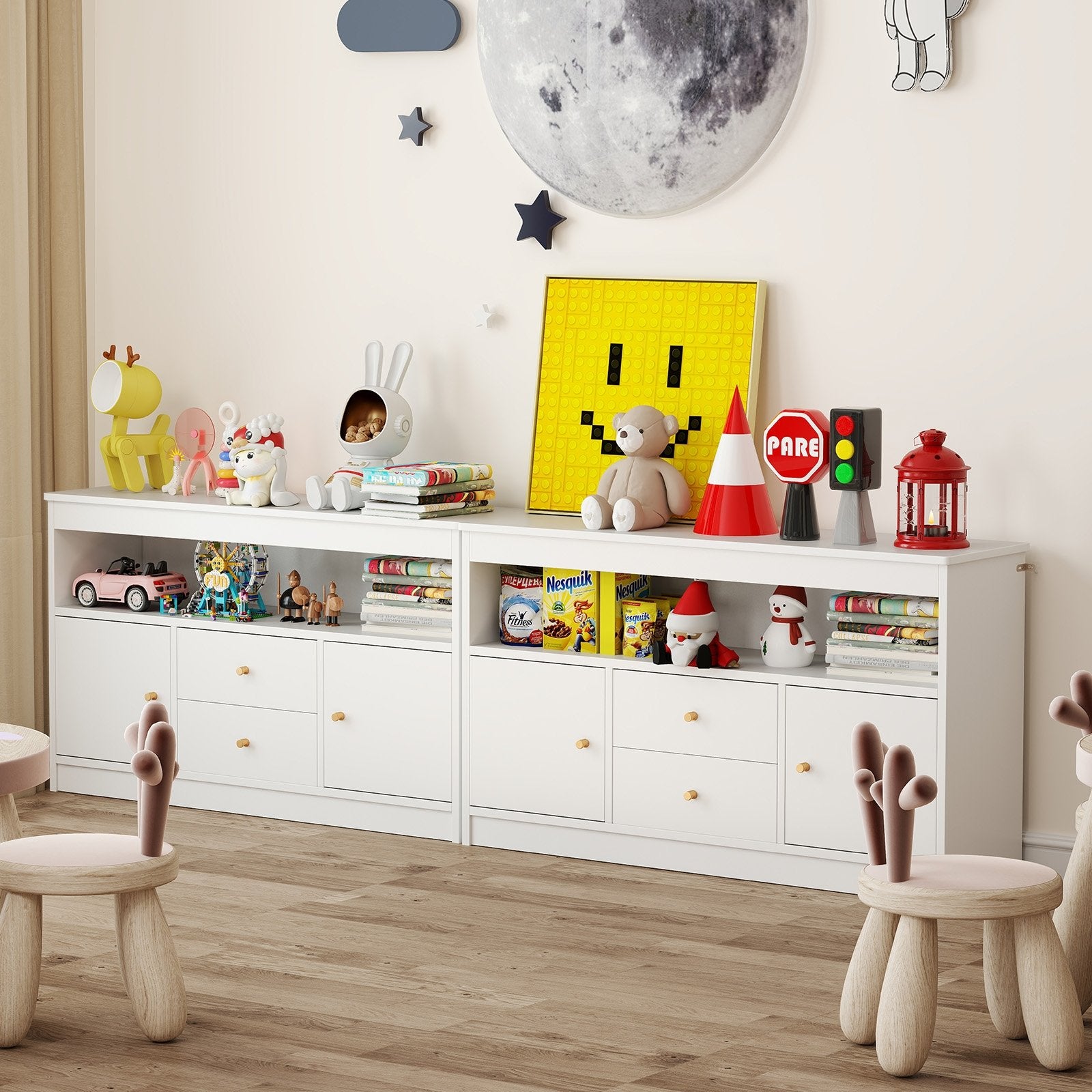 Kids Toy Storage Organizer with Open Shelf and 2 Drawers for Playroom, White Kids Storage at Gallery Canada
