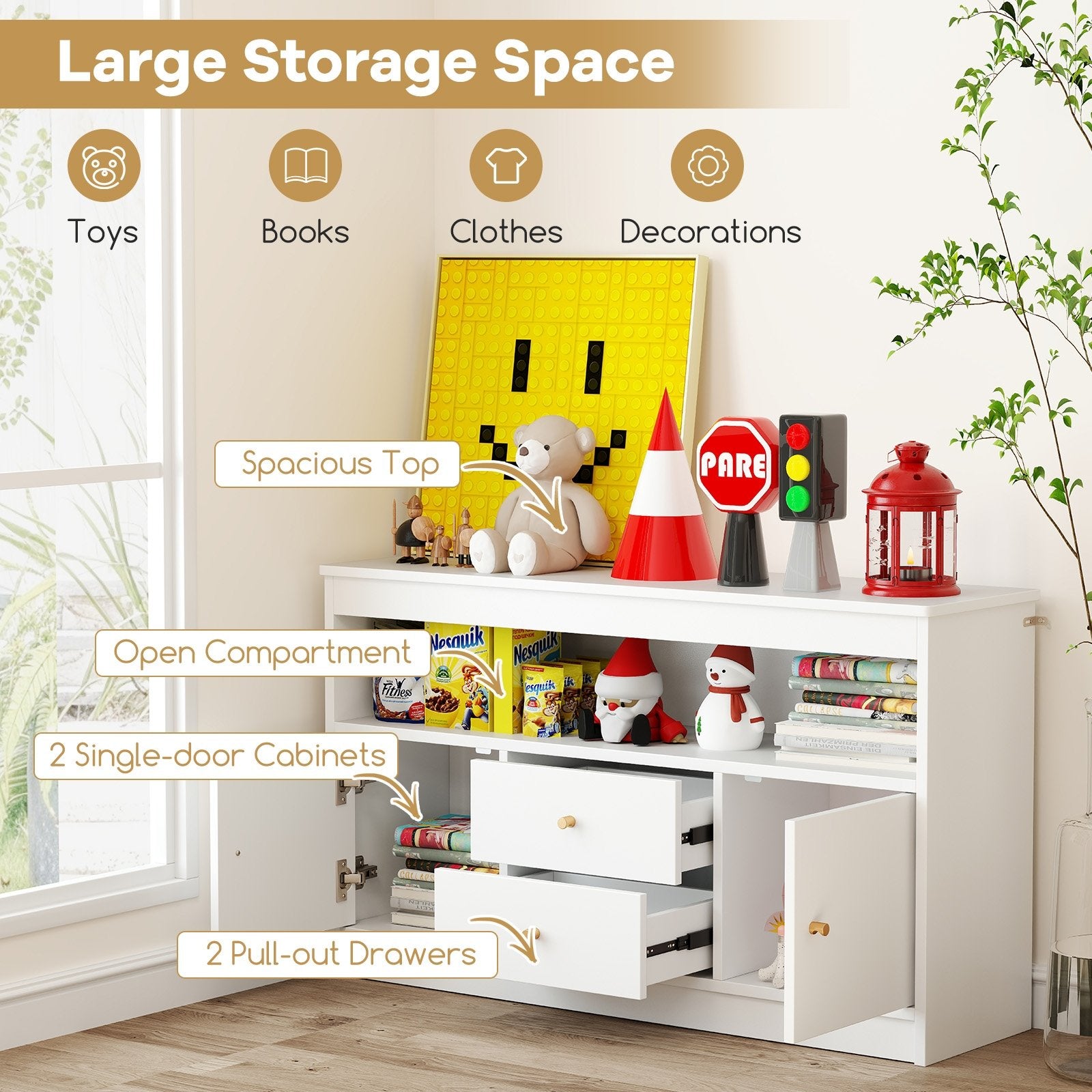 Kids Toy Storage Organizer with Open Shelf and 2 Drawers for Playroom, White Kids Storage at Gallery Canada