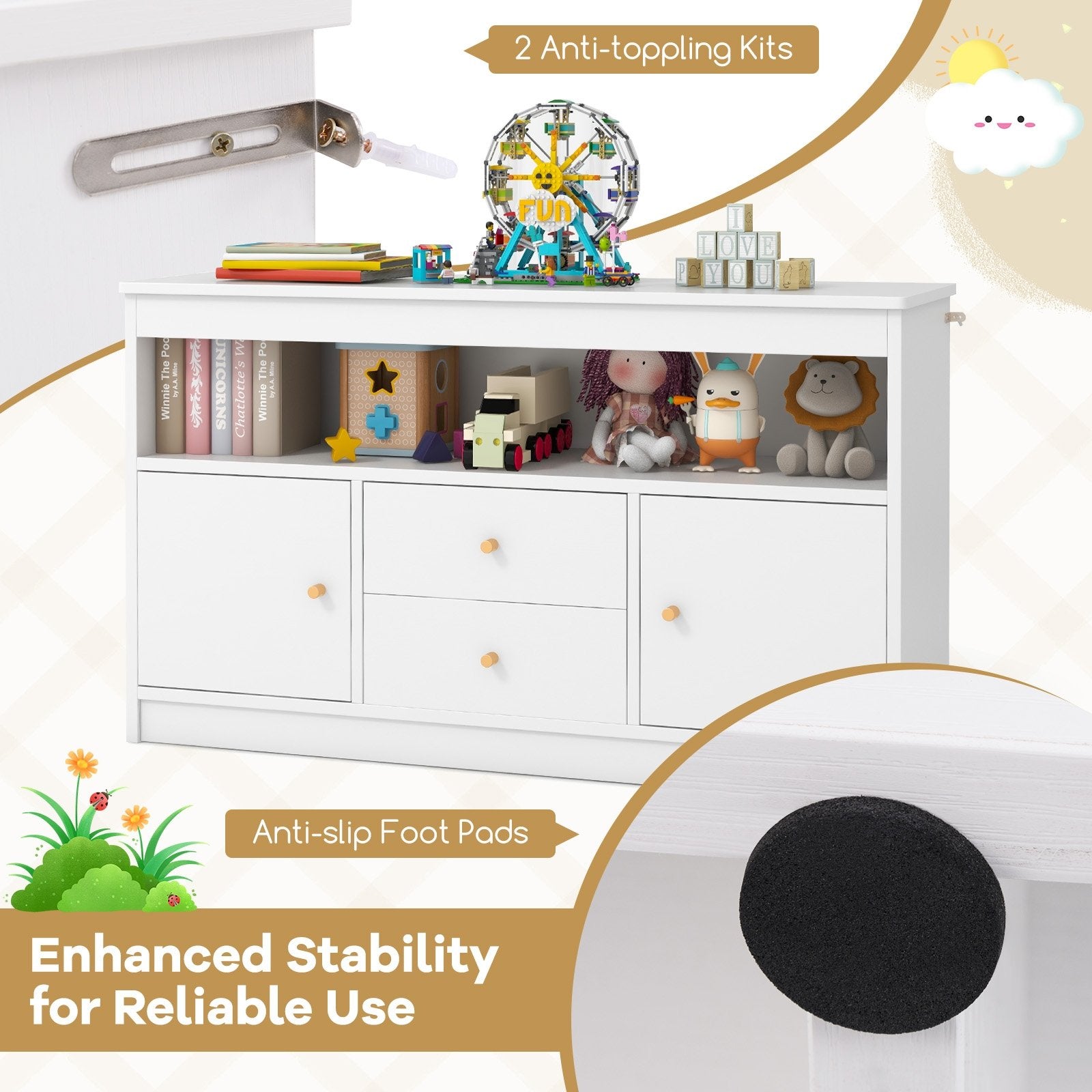 Kids Toy Storage Organizer with Open Shelf and 2 Drawers for Playroom, White Kids Storage at Gallery Canada