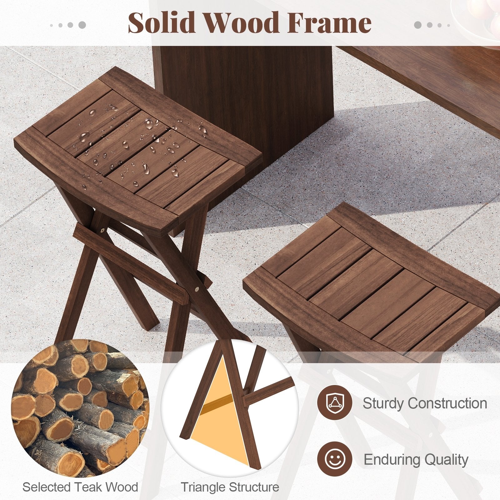 Bar Stools Set of 2 with Saddle Seat and Footrest for Kitchen Island and Balcony, Teak Bar Stools at Gallery Canada