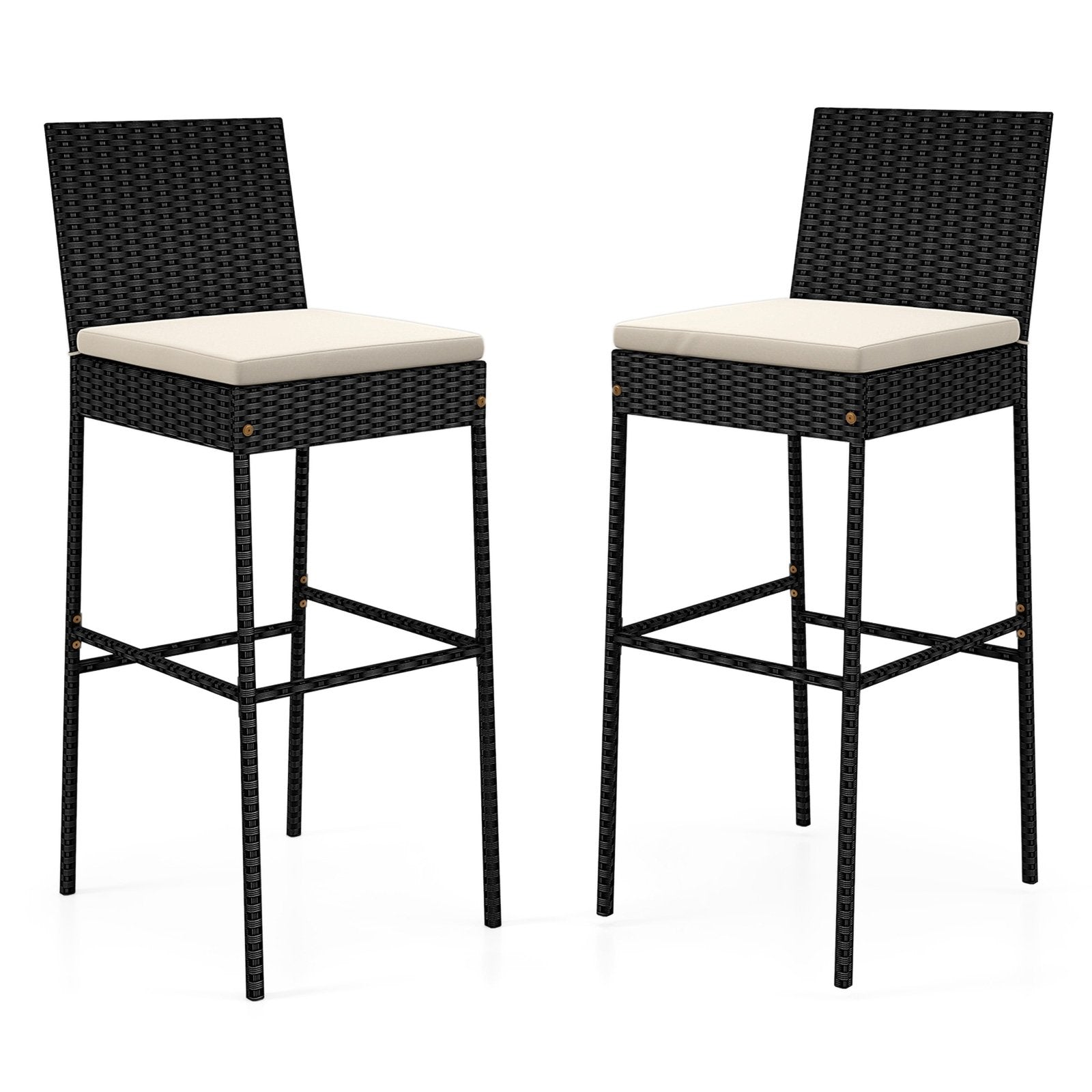 Patio Wicker Barstools Set of 2 with Footrest and Backrest for Backyard Patio Bar Furniture Options at Gallery Canada