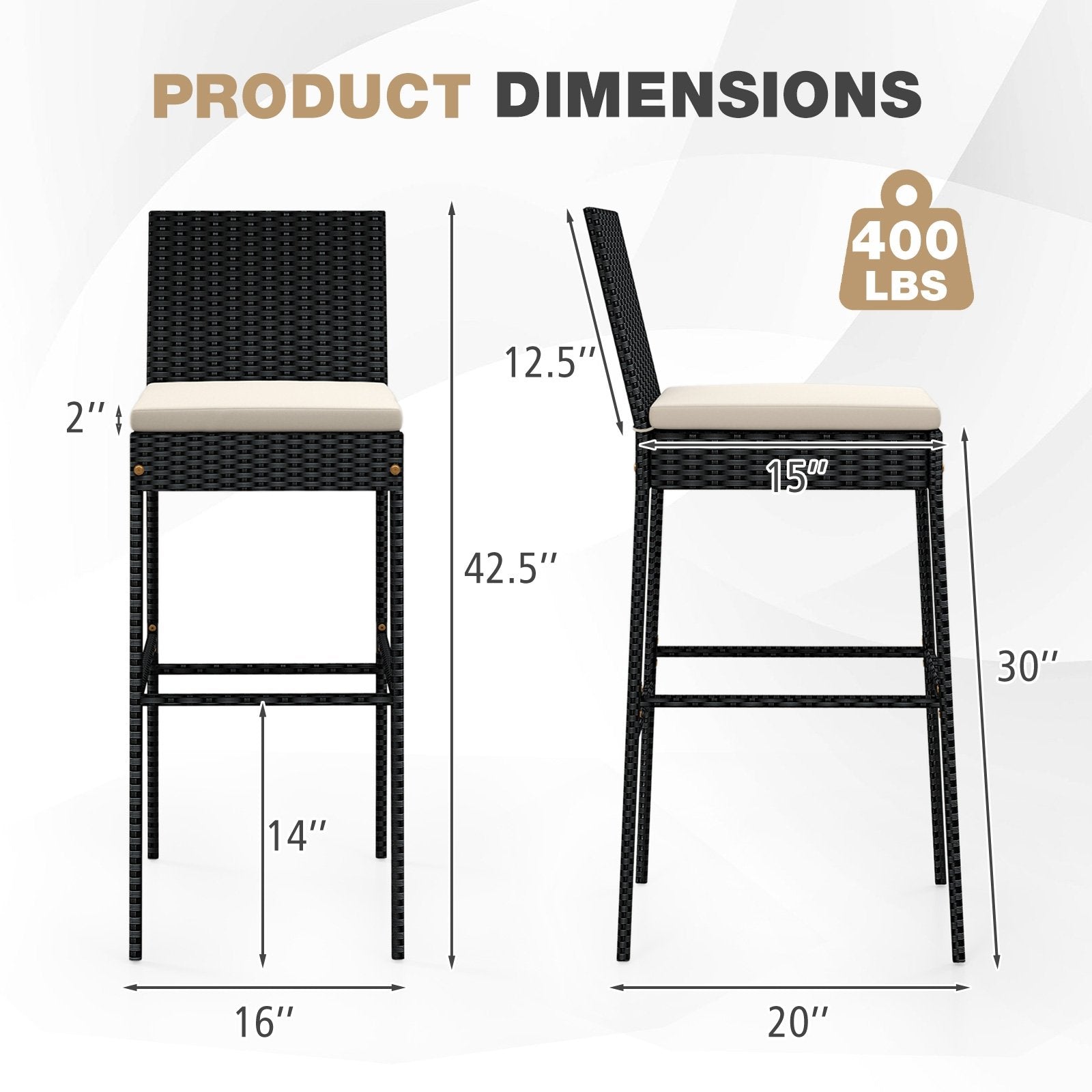 Patio Wicker Barstools Set of 2 with Footrest and Backrest for Backyard Patio Bar Furniture at Gallery Canada
