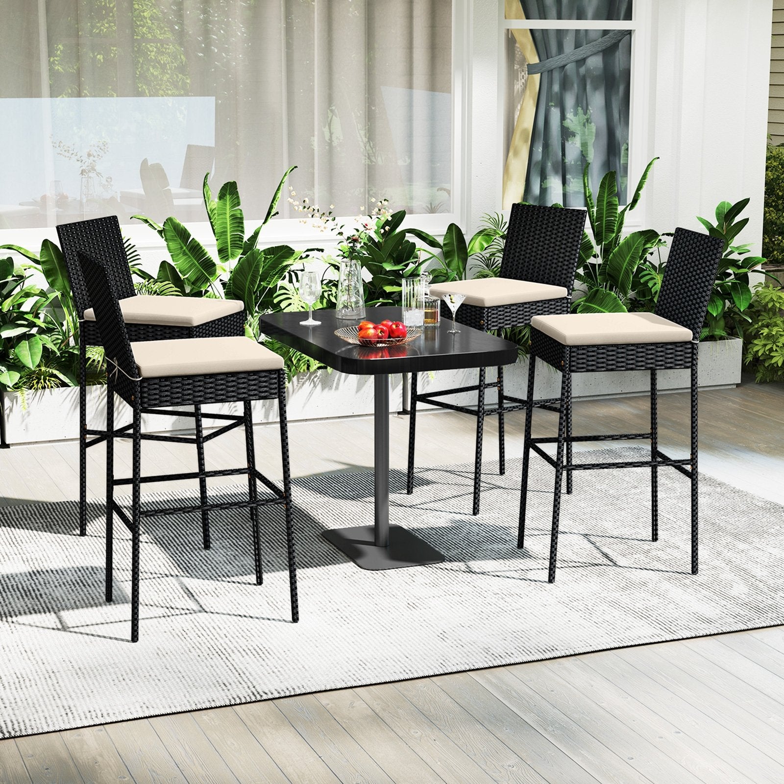 Patio Wicker Barstools Set of 2 with Footrest and Backrest for Backyard Patio Bar Furniture at Gallery Canada
