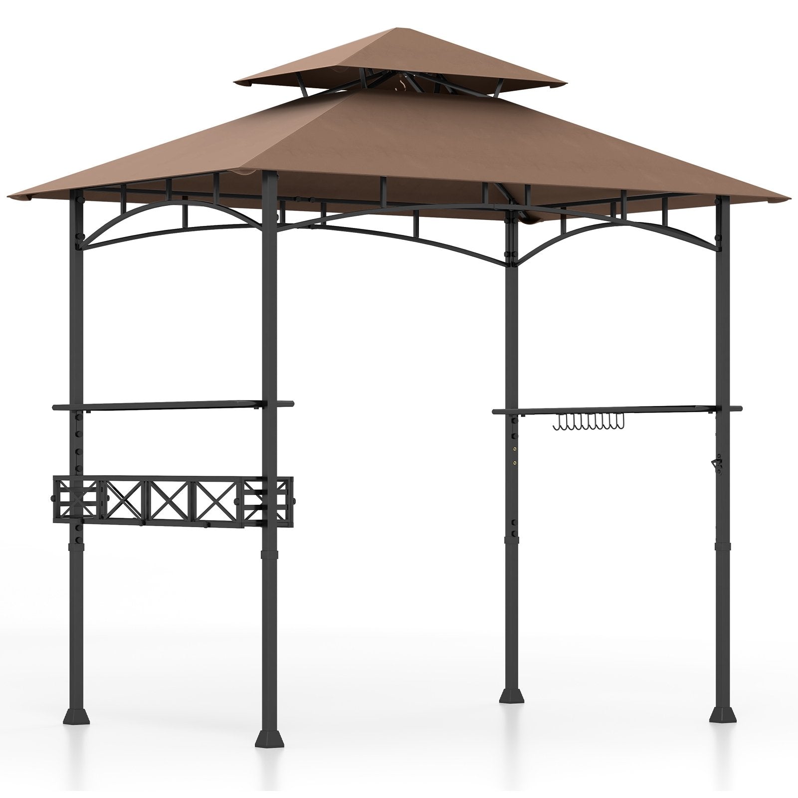 8 x 5 Feet Outdoor Grill Gazebo with 2 Side Shelves and 10 Hooks, Brown Gazebos Brown at Gallery Canada