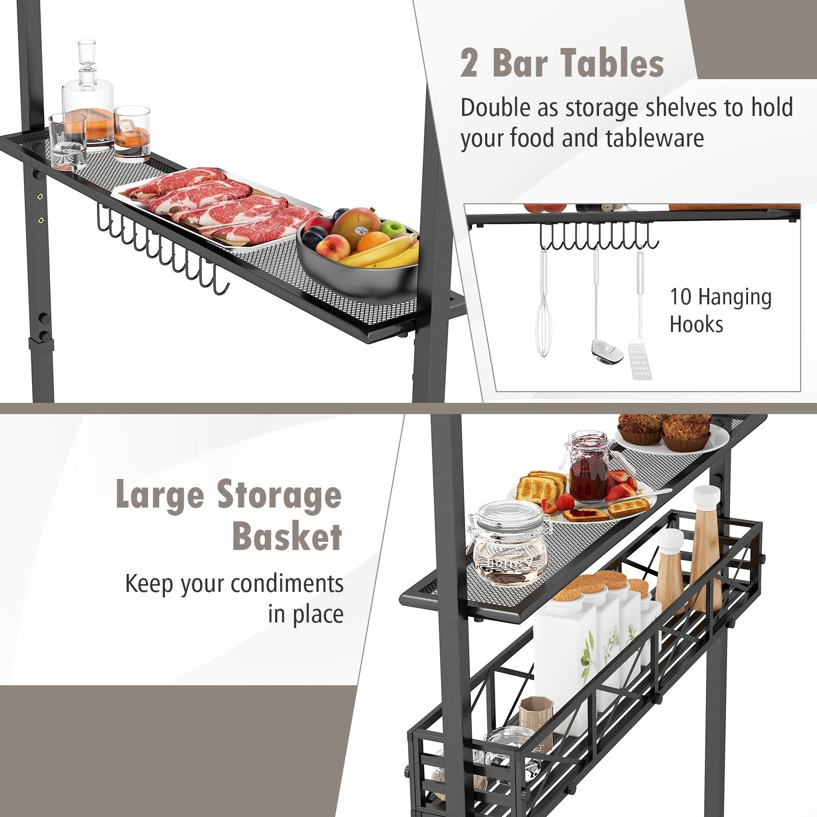 8 x 5 Feet Outdoor Grill Gazebo with 2 Side Shelves and 10 Hooks, Brown Gazebos at Gallery Canada