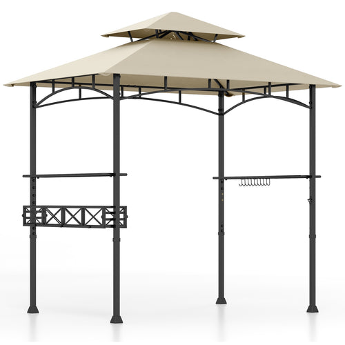 8 x 5 Feet Outdoor Grill Gazebo with 2 Side Shelves and 10 Hooks, Beige