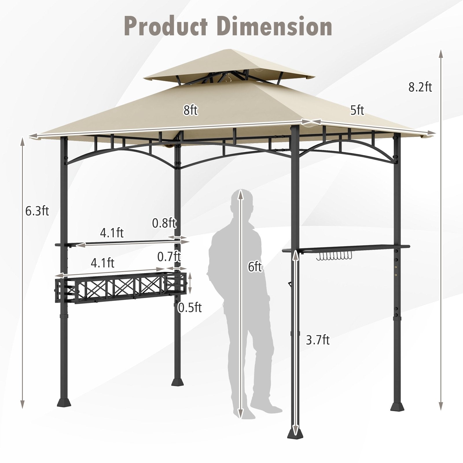 8 x 5 Feet Outdoor Grill Gazebo with 2 Side Shelves and 10 Hooks, Beige Gazebos at Gallery Canada