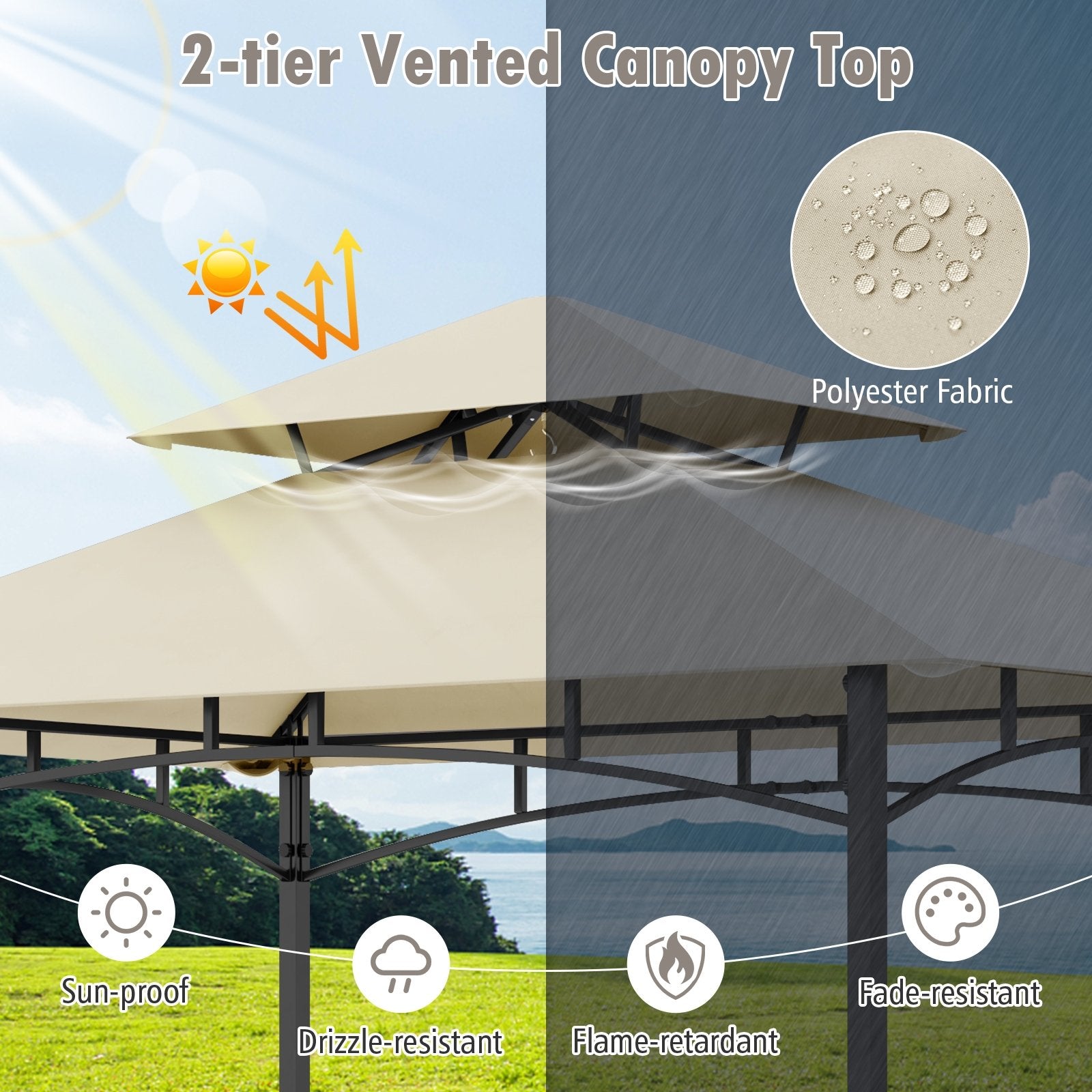8 x 5 Feet Outdoor Grill Gazebo with 2 Side Shelves and 10 Hooks, Beige Gazebos at Gallery Canada