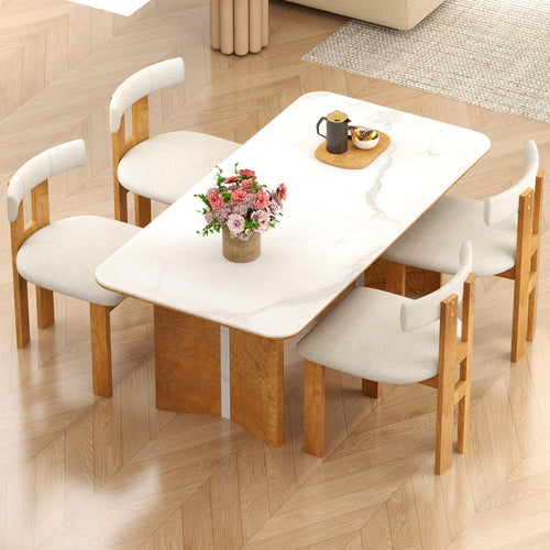 Dining Chair Set of 2 Upholstered Kitchen Chair with Padded Seat, Natural