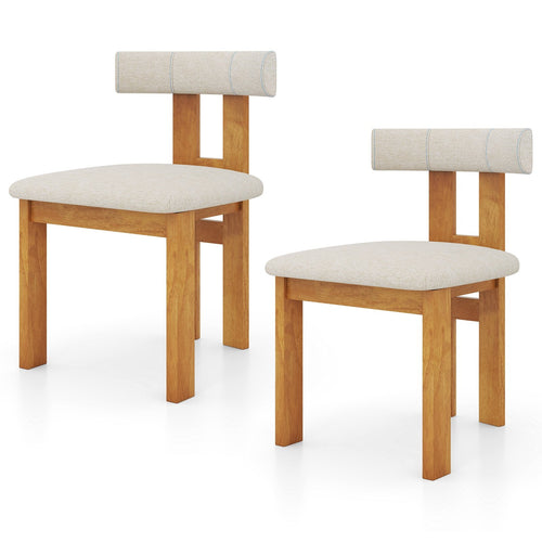 Dining Chair Set of 2 Upholstered Kitchen Chair with Padded Seat, Natural