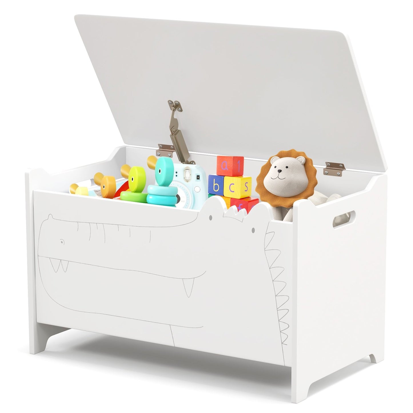 Wooden Kids Toy Box with Safety Hinge, White Kids Storage   at Gallery Canada