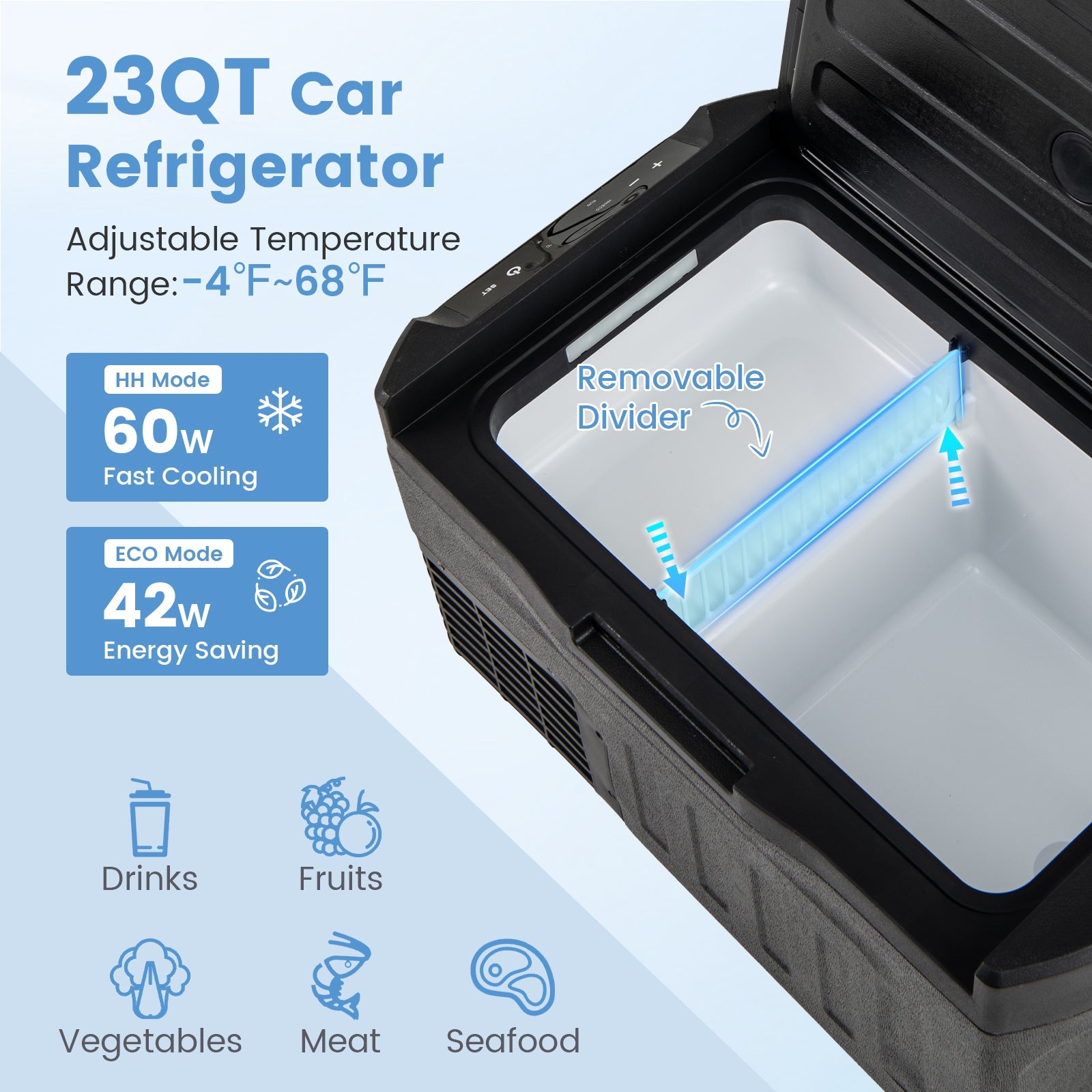 12 Volt Car Refrigerator with Adjustable Range and Divider for Camping RV Travel Fishing Home Coolers at Gallery Canada