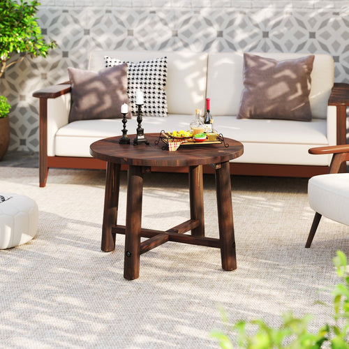 Patio End Table with Solid Wood Structure for Garden Deck Poolside and Indoors, Brown