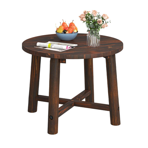 Patio End Table with Solid Wood Structure for Garden Deck Poolside and Indoors, Brown