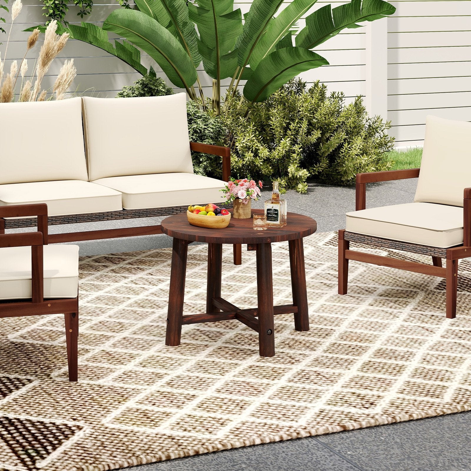 Patio End Table with Solid Wood Structure for Garden Deck Poolside and Indoors, Brown Patio Coffee Tables at Gallery Canada