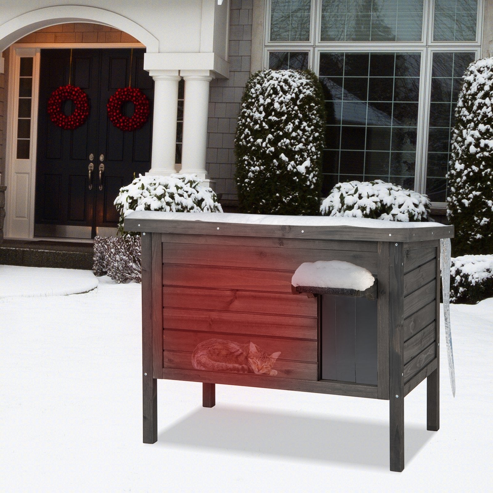 Outdoor Insulated Cat House with All-Round Foam Insulated for Winter, Gray Cat Houses at Gallery Canada