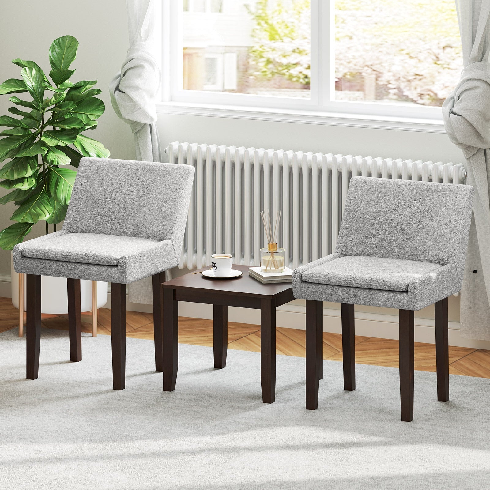 Modern Upholstered Fabric Side Leisure Chair Set of 2, Gray Dining Chairs at Gallery Canada