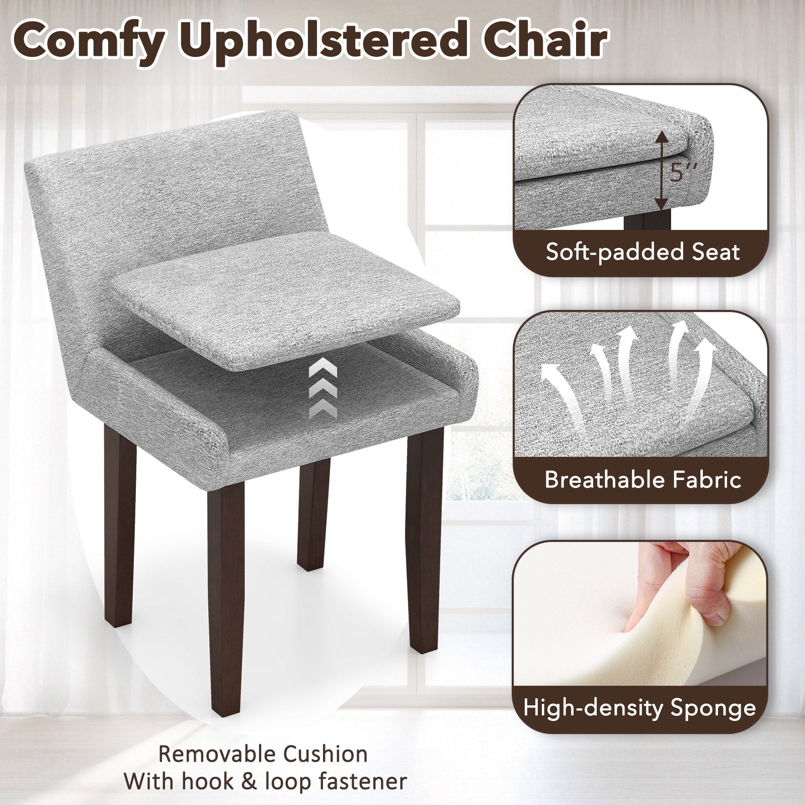 Modern Upholstered Fabric Side Leisure Chair Set of 2, Gray Dining Chairs at Gallery Canada