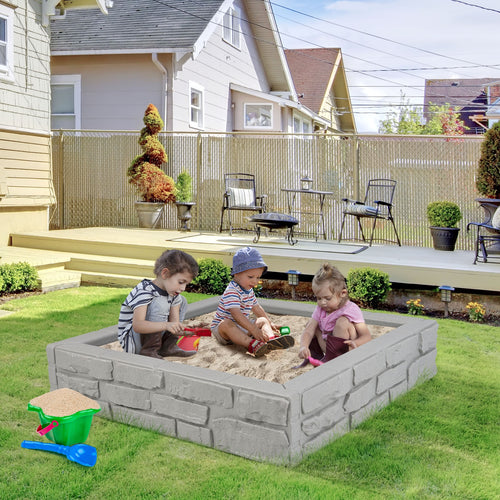 2-In-1 HDPE Kids Sandbox with Cover and Bottom Liner, Gray