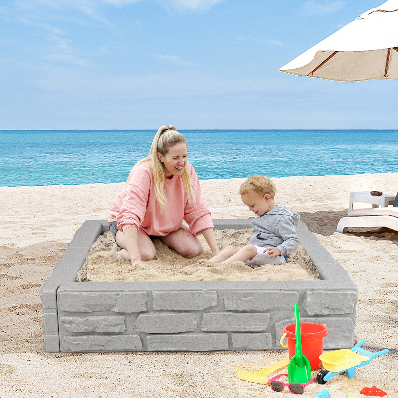 2-In-1 HDPE Kids Sandbox with Cover and Bottom Liner, Gray Sandboxes at Gallery Canada