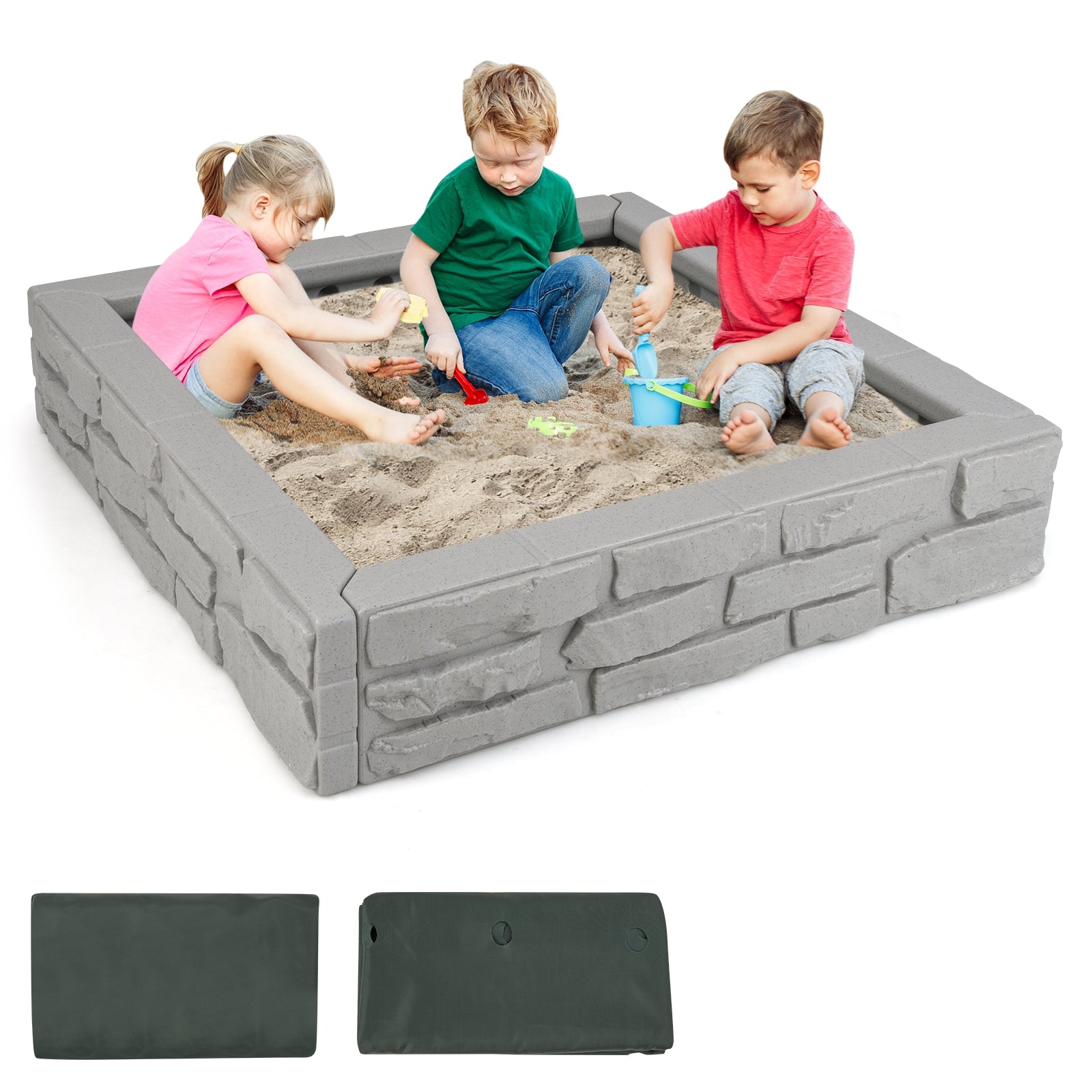 2-In-1 HDPE Kids Sandbox with Cover and Bottom Liner, Gray Sandboxes at Gallery Canada