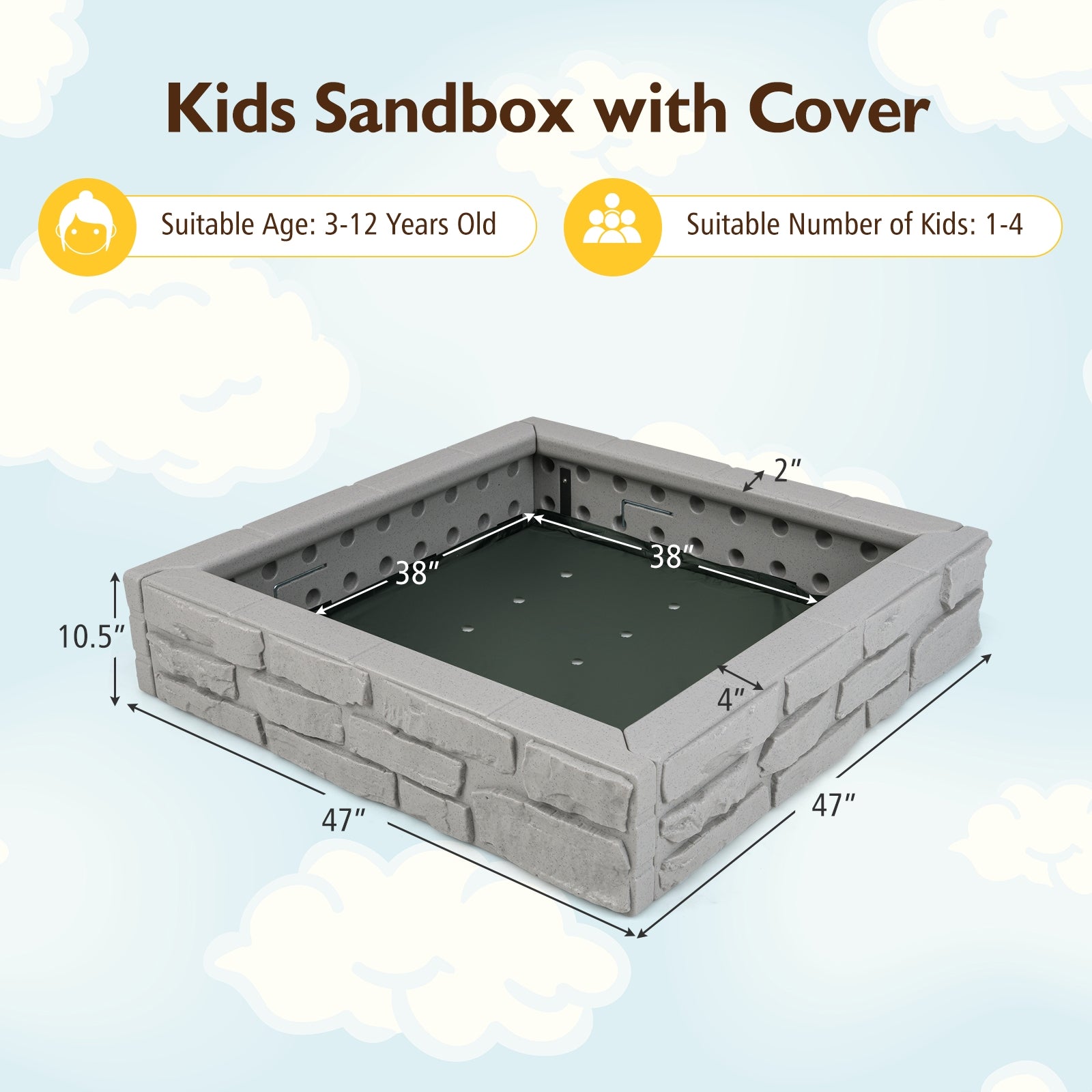 2-In-1 HDPE Kids Sandbox with Cover and Bottom Liner, Gray Sandboxes at Gallery Canada