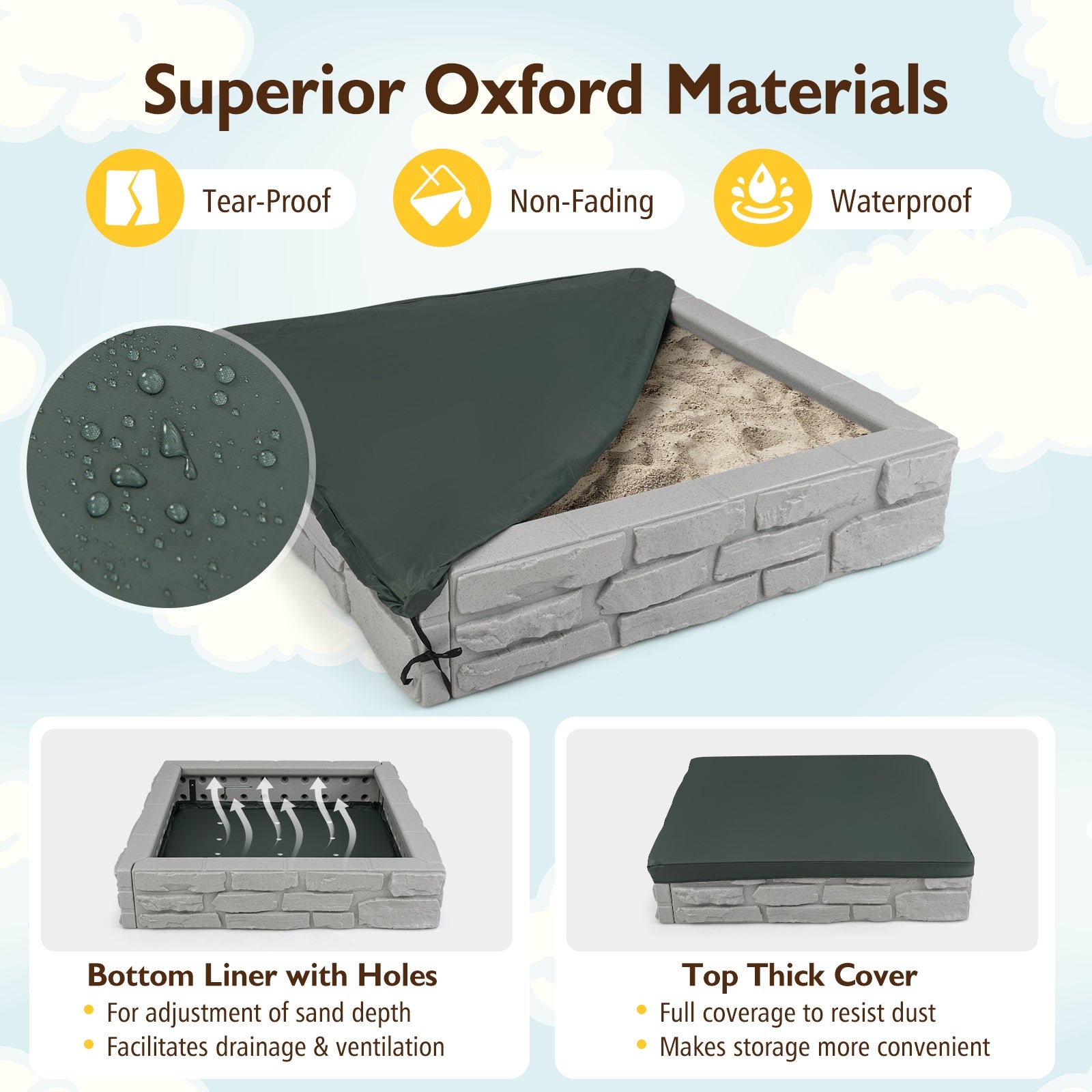 2-In-1 HDPE Kids Sandbox with Cover and Bottom Liner, Gray Sandboxes at Gallery Canada