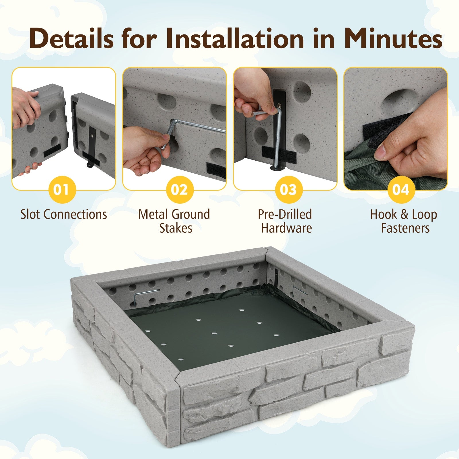 2-In-1 HDPE Kids Sandbox with Cover and Bottom Liner, Gray Sandboxes at Gallery Canada