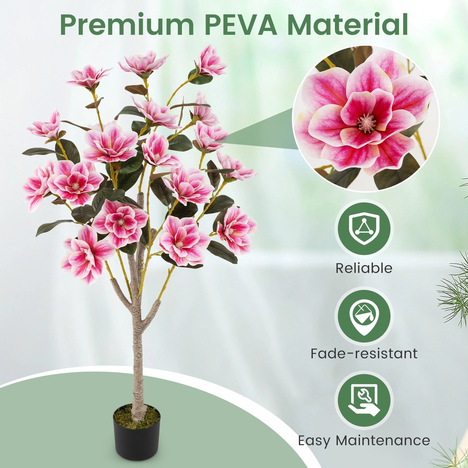 Faux Wedding Flower Plant with Elegant PEVA Leaves and Multi-branch Trunks, Pink Faux Plants at Gallery Canada