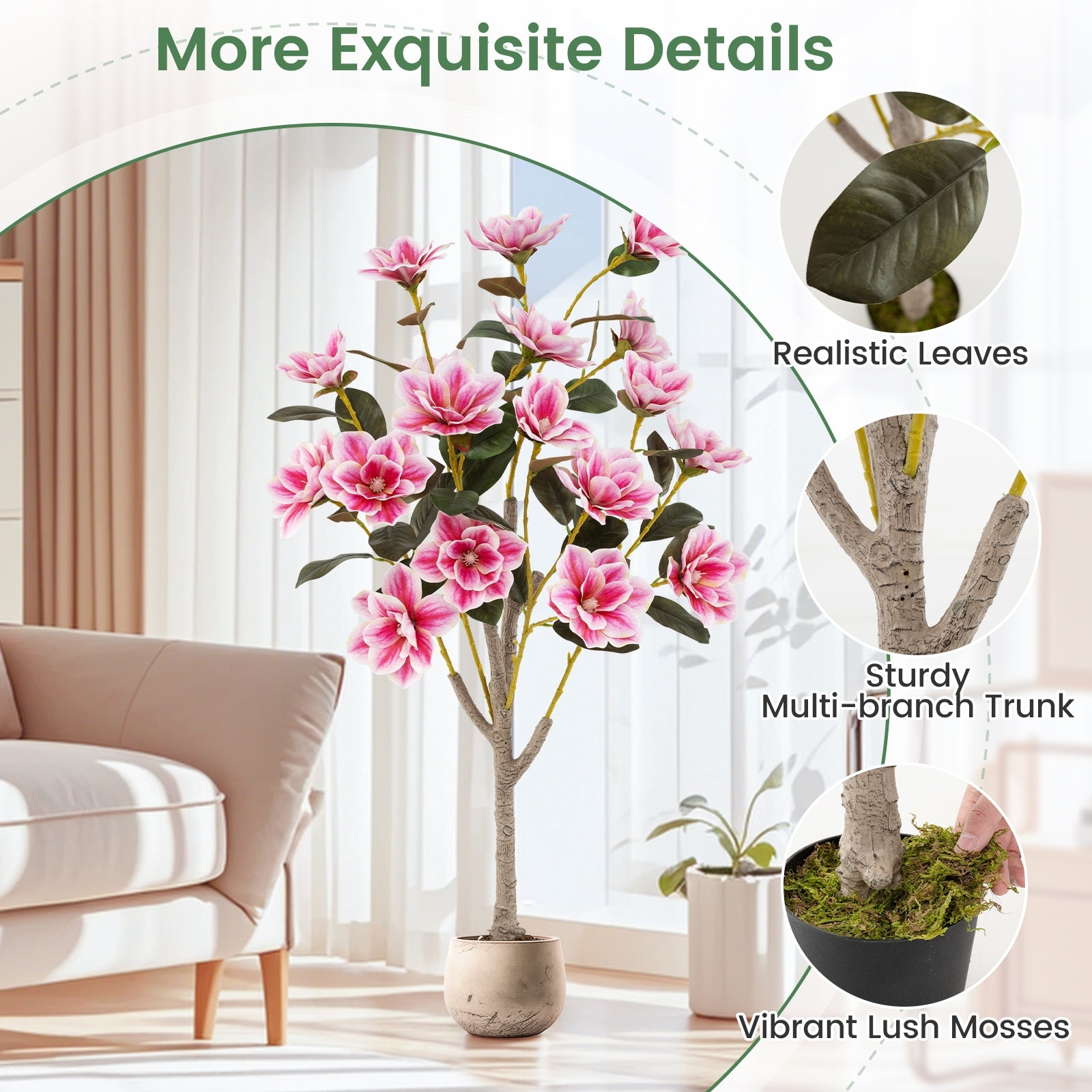 Faux Wedding Flower Plant with Elegant PEVA Leaves and Multi-branch Trunks, Pink Faux Plants at Gallery Canada
