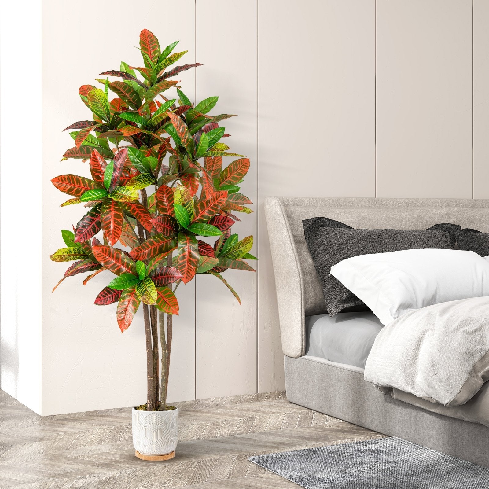 5 FT Tall Artificial Croton Plant with Gradient Leaves and Nursery Pot-1 Peice Faux Plants at Gallery Canada