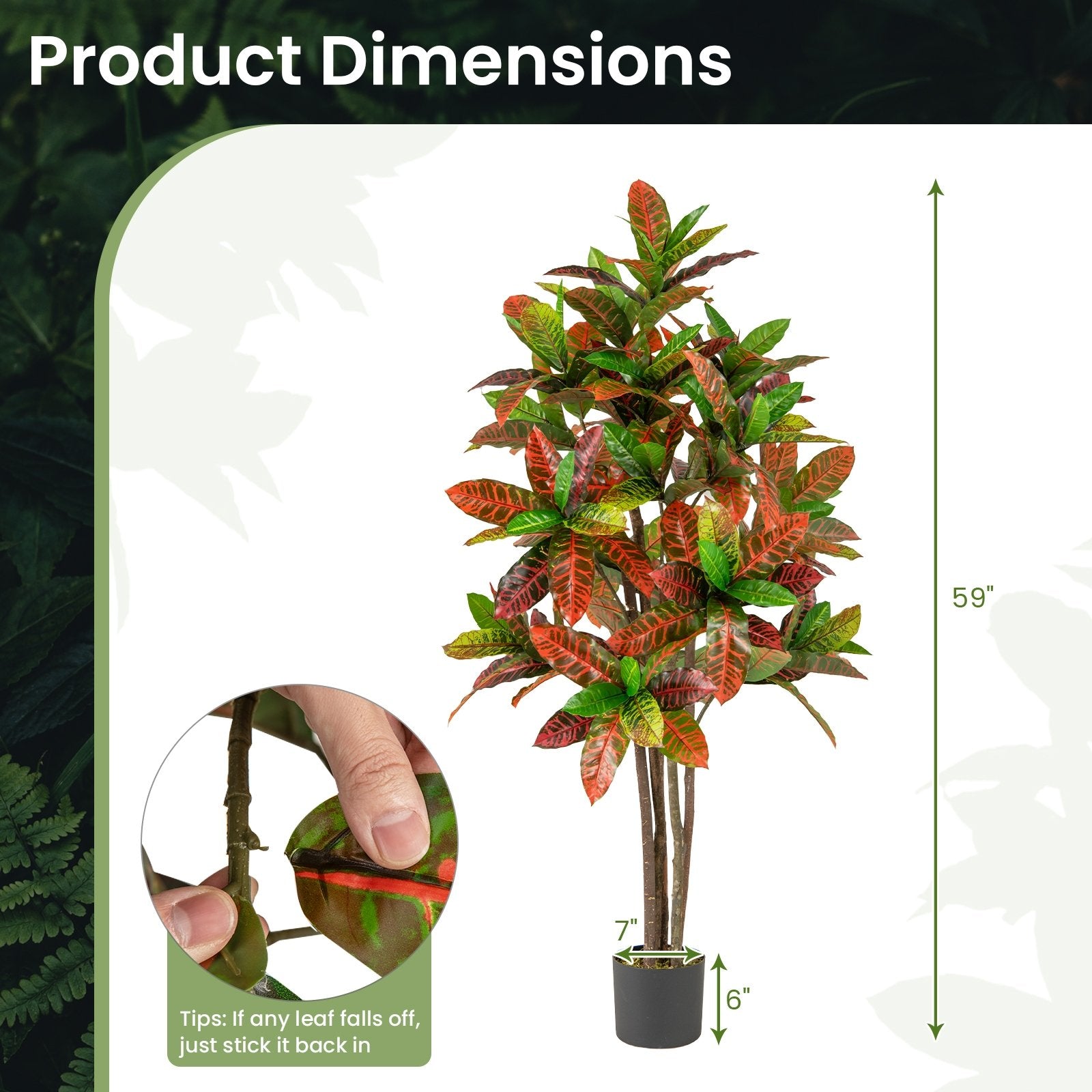 5 FT Tall Artificial Croton Plant with Gradient Leaves and Nursery Pot-1 Peice Faux Plants at Gallery Canada