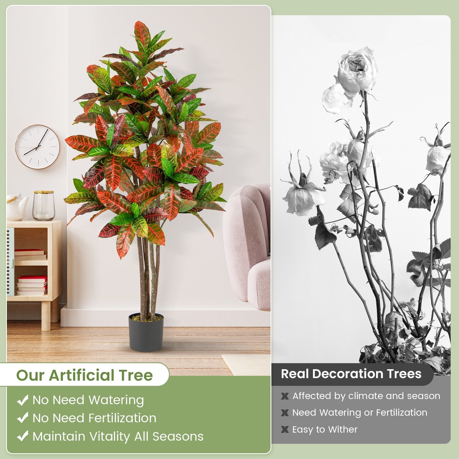 5 FT Tall Artificial Croton Plant with Gradient Leaves and Nursery Pot-1 Peice Faux Plants at Gallery Canada