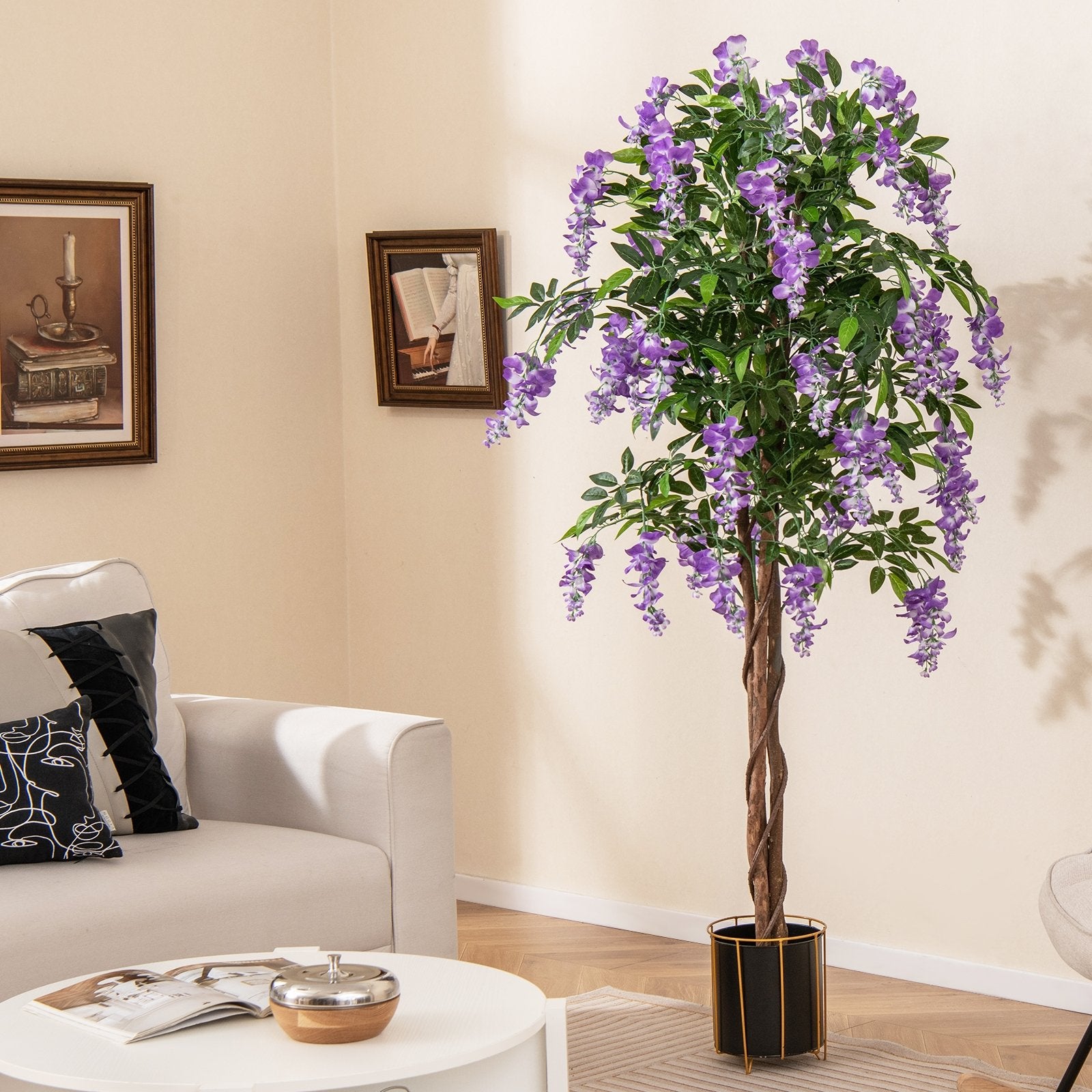 5.5 FT Faux Wisteria Plant in Nursery Pot with Blooming Flowers, Purple Faux Plants at Gallery Canada