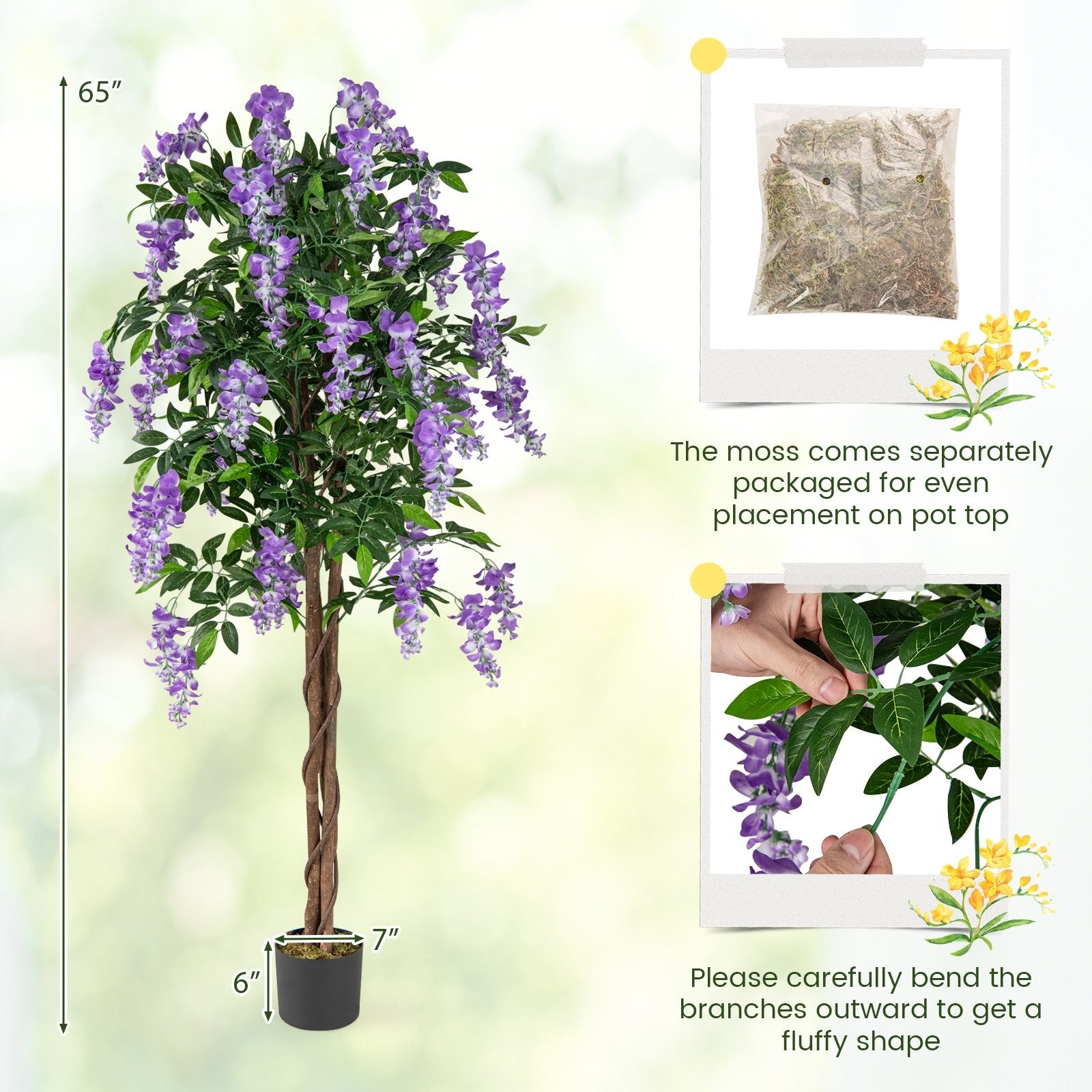 5.5 FT Faux Wisteria Plant in Nursery Pot with Blooming Flowers, Purple Faux Plants at Gallery Canada