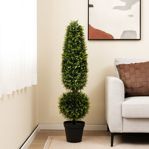 4 Feet Artificial Boxwood Topiary Tree with Natural Vines and PE Leaves, Green