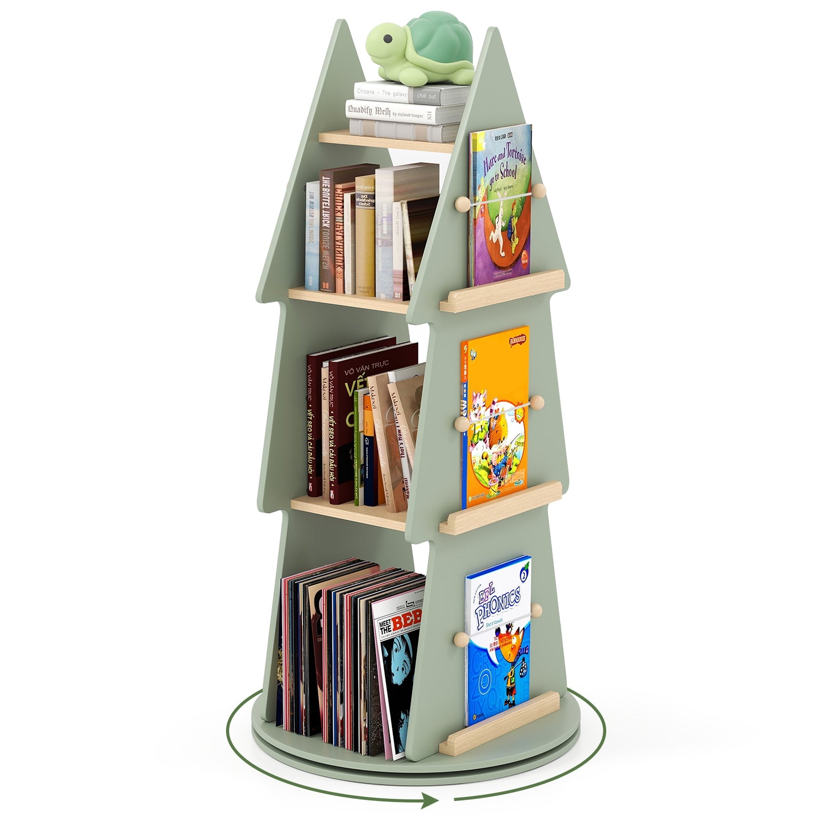 4 Tier Tree Shape Kids Rotating Bookshelf 360° Display Rack Storage Organizer, Green Kids Storage at Gallery Canada