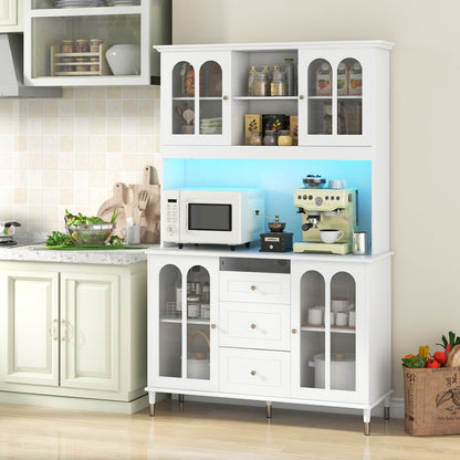 73 Inch Kitchen Pantry Storage Cabinet Freestanding Buffet Cabinet with LED Lights, White Sideboards Cabinets & Buffets   at Gallery Canada