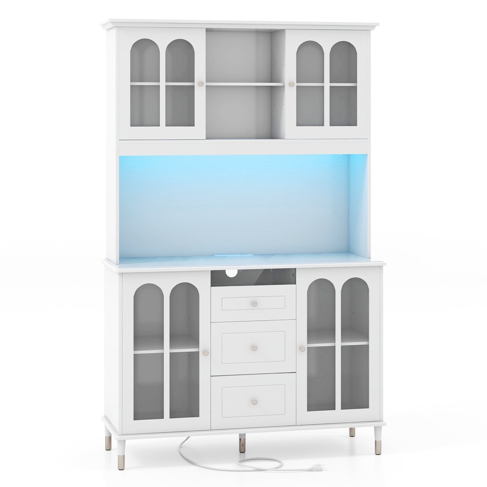 73 Inch Kitchen Pantry Storage Cabinet Freestanding Buffet Cabinet with LED Lights, White Sideboards Cabinets & Buffets White  at Gallery Canada