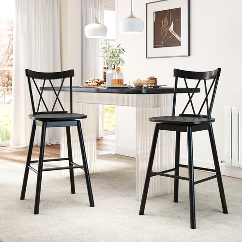 Set of 2 Windsor Bar Stool with Ergonomic Backrest and Footrests-29 inches, Black
